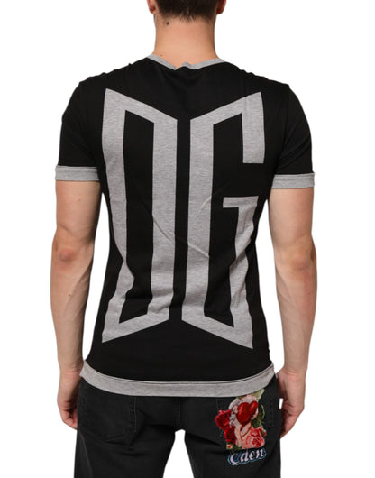 Black Cotton Logo Print Men Crew Neck T-shirt