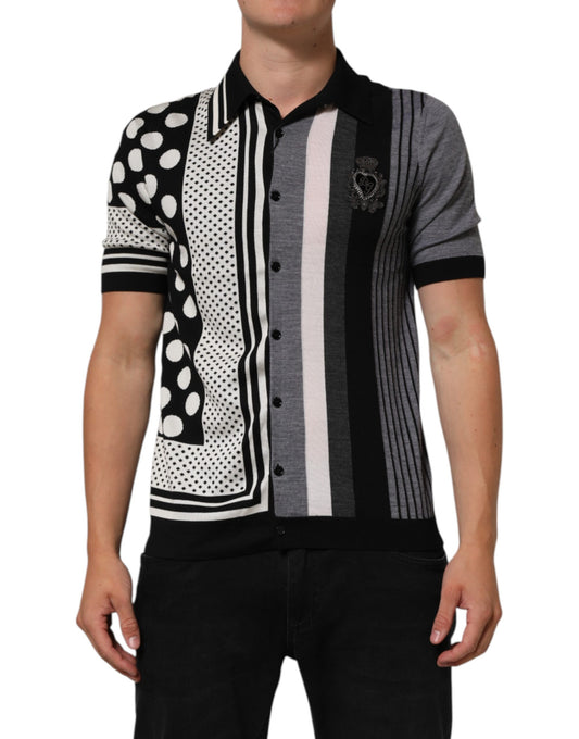 Black White Polka Dot Collared Polo T-shirt