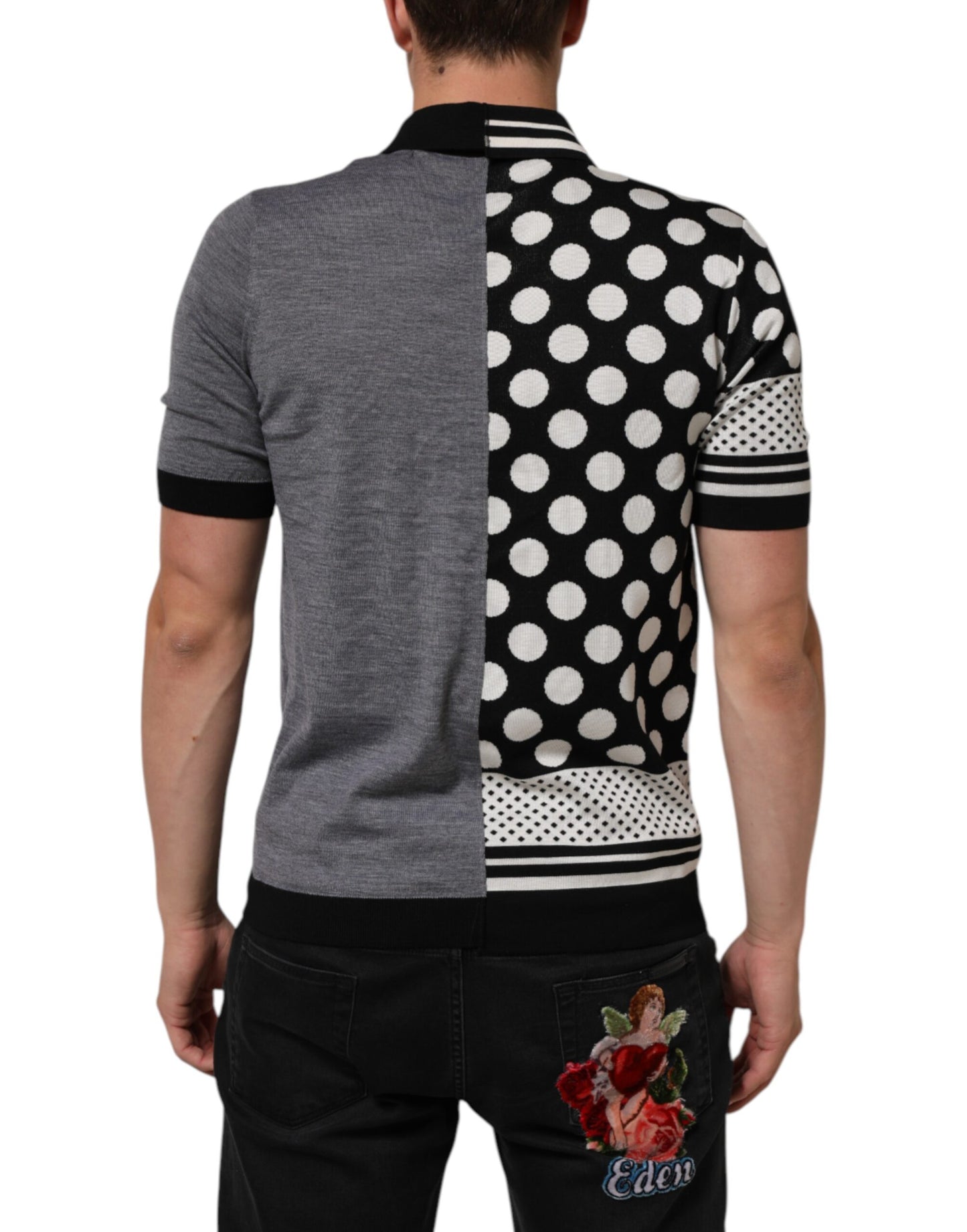 Black White Polka Dot Collared Polo T-shirt