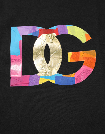 Black Logo Print Cotton Men Crew Neck T-shirt