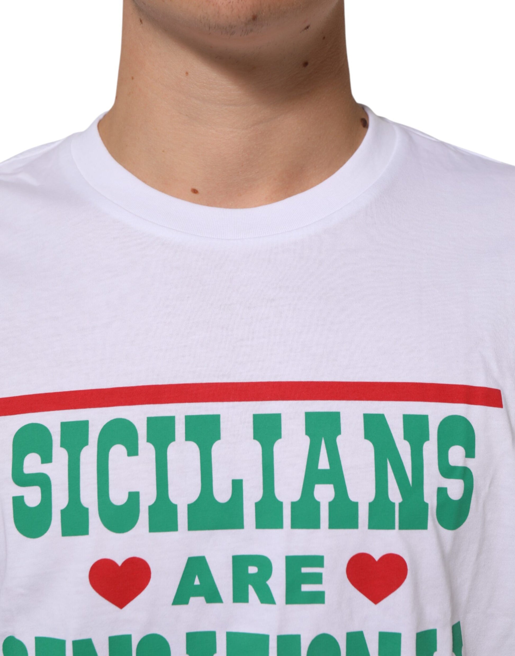 White Graphic Print Cotton Crew Neck T-shirt