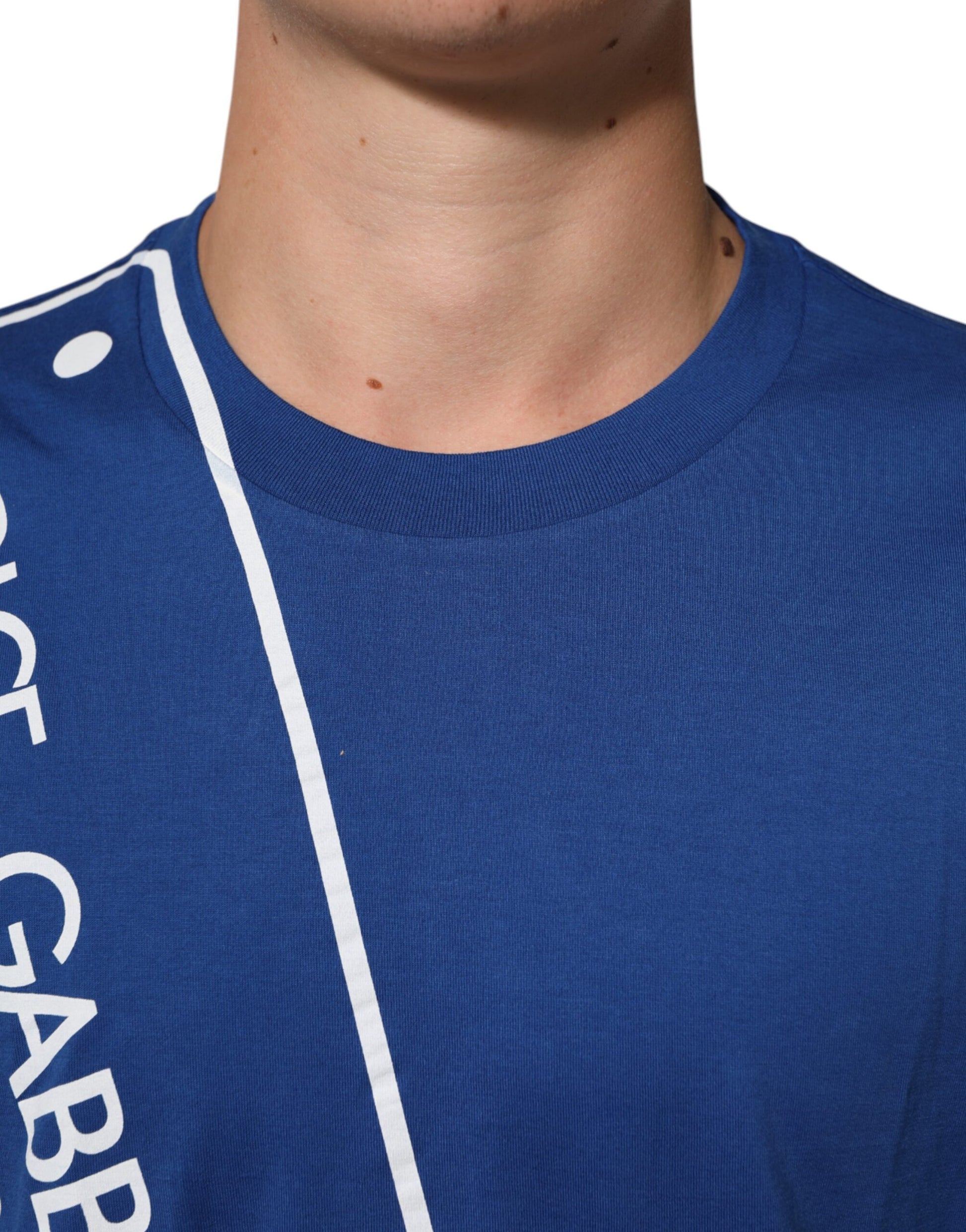 Blue Logo Print Cotton Crew Neck Men T-shirt