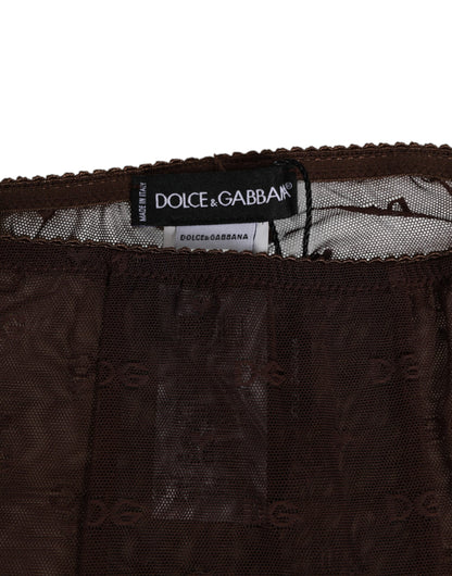 Brown Nylon Logo Lace Leggings Pants Underwear