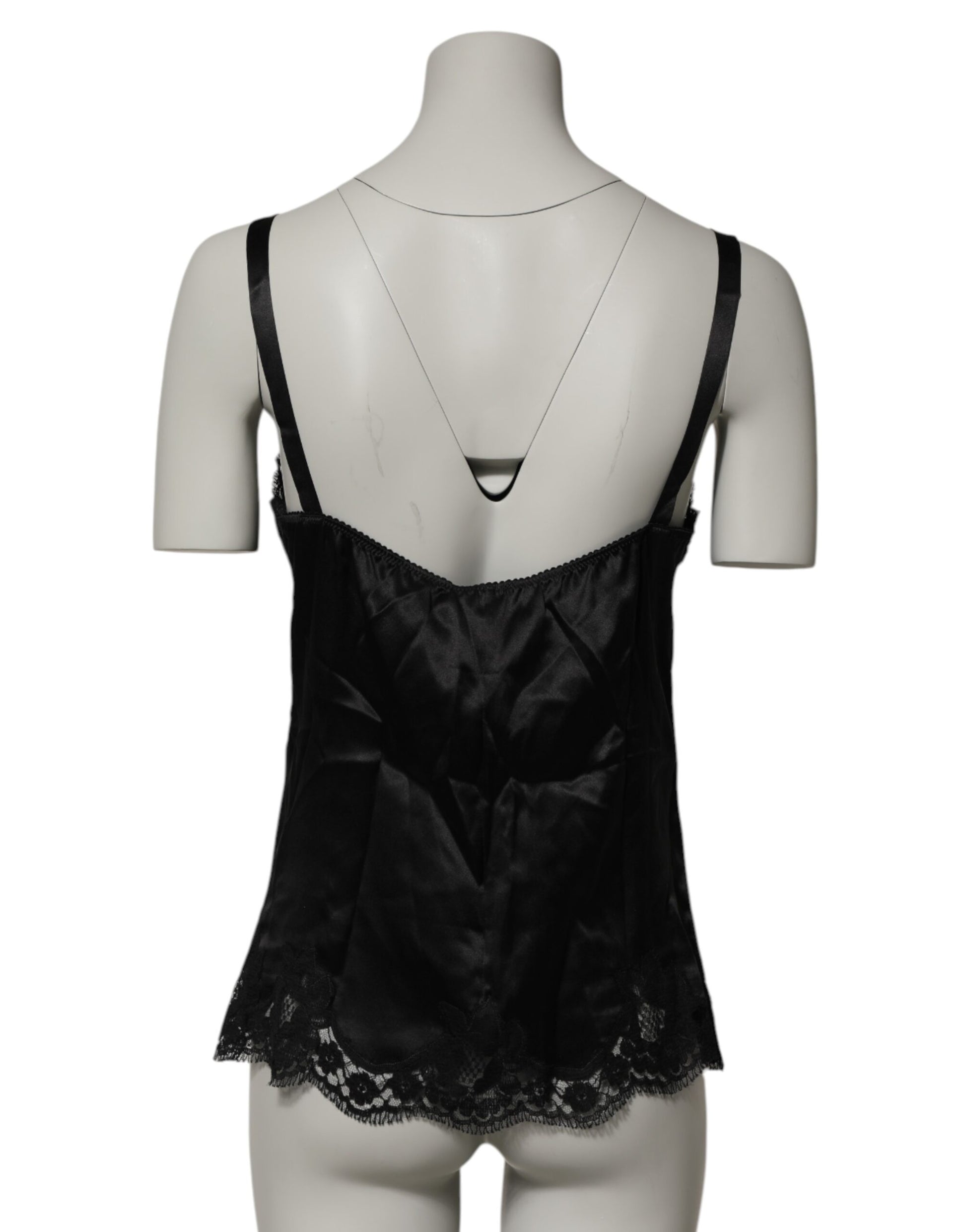 Black Silk Floral Lace Tank Lingerie Top Underwear