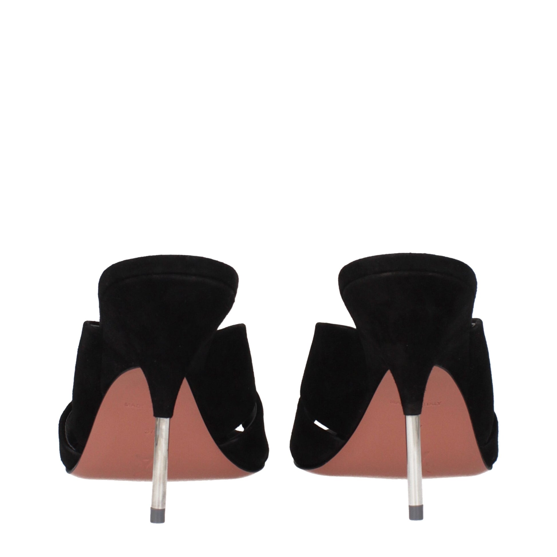 Black Leather Stiletto Heels Sandals