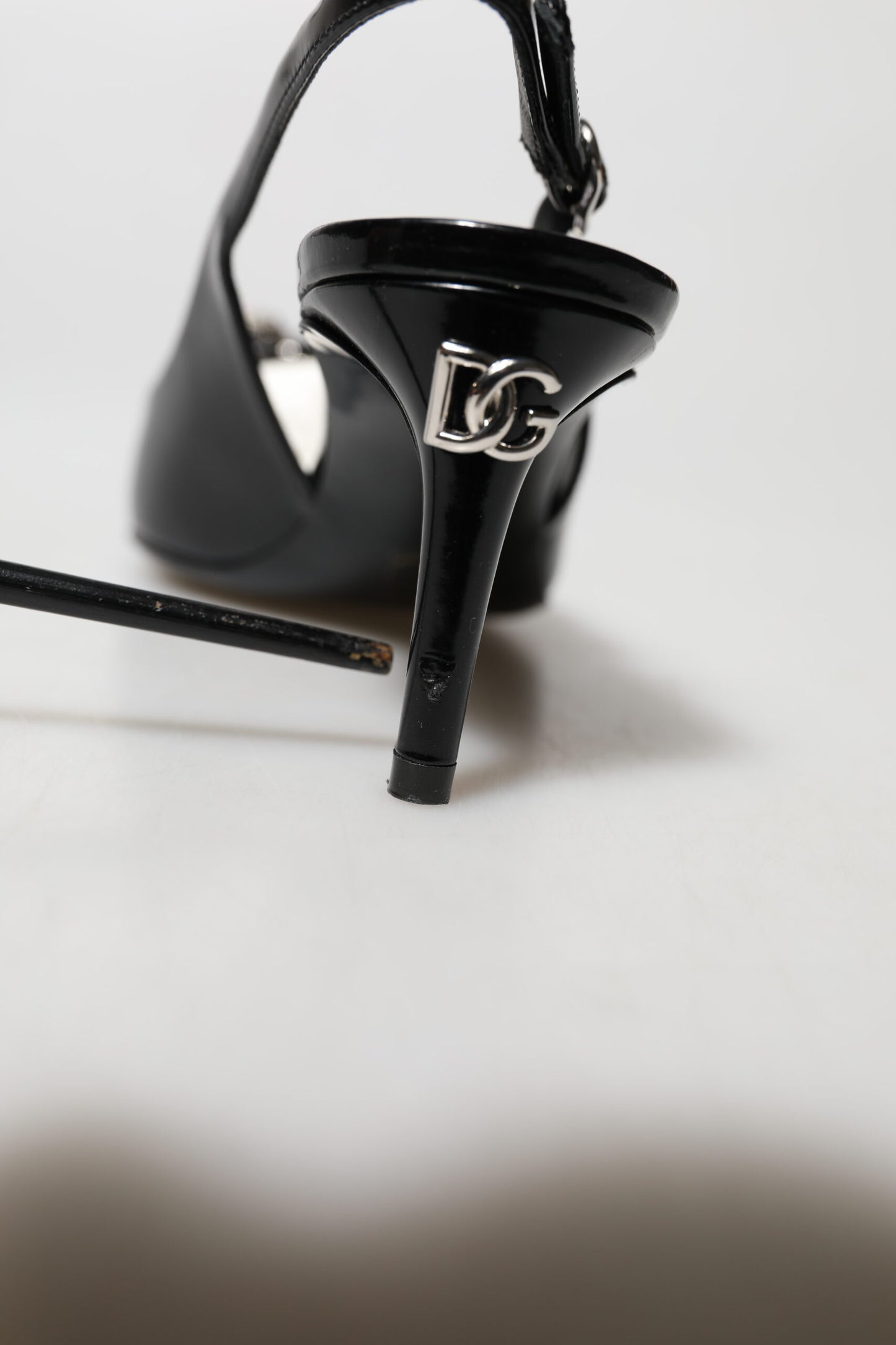 Black Patent Leather Crystal Slingback Shoes