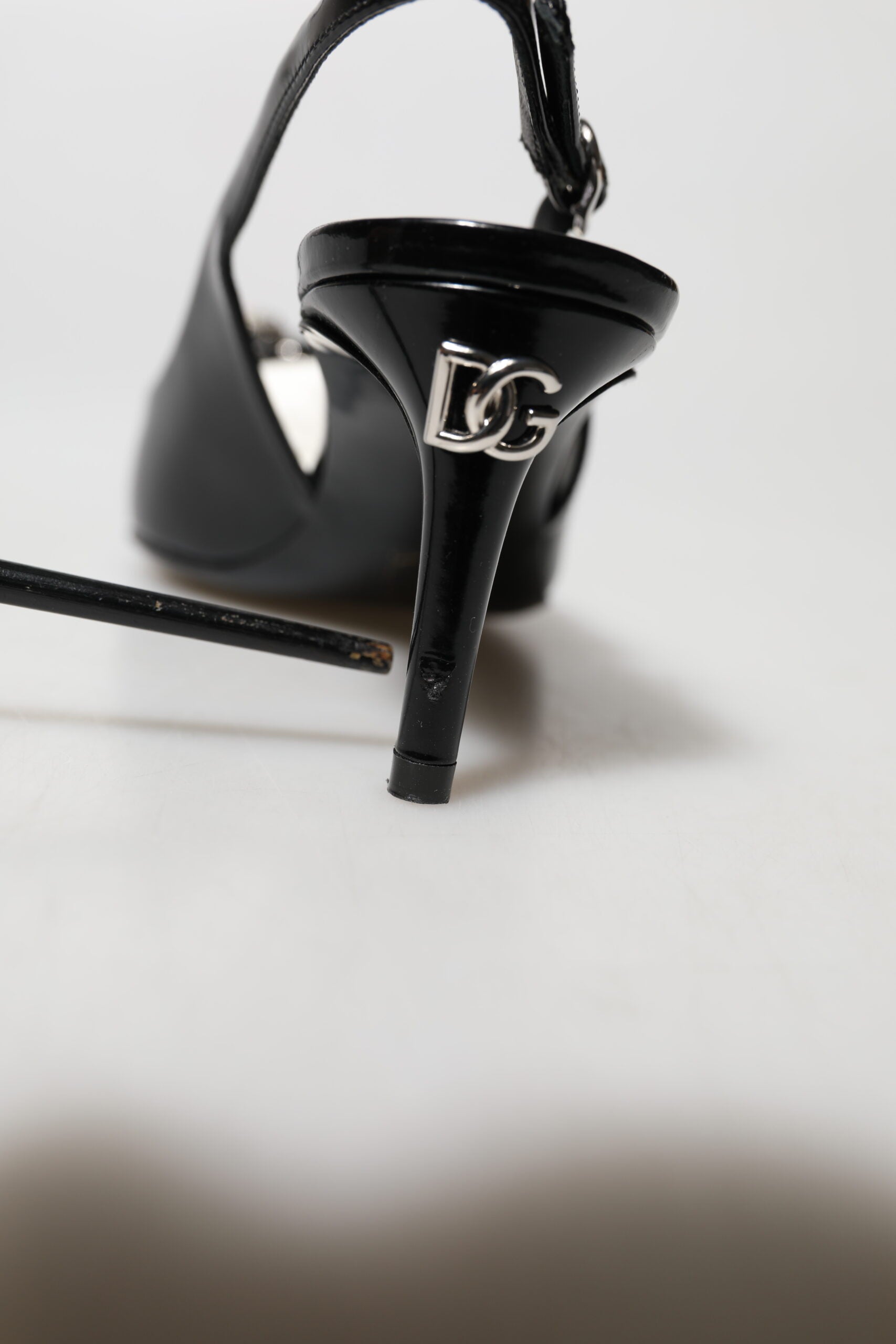 Black Patent Leather Crystal Slingback Shoes