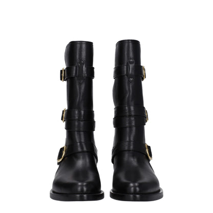 Black Leather Flat Boots
