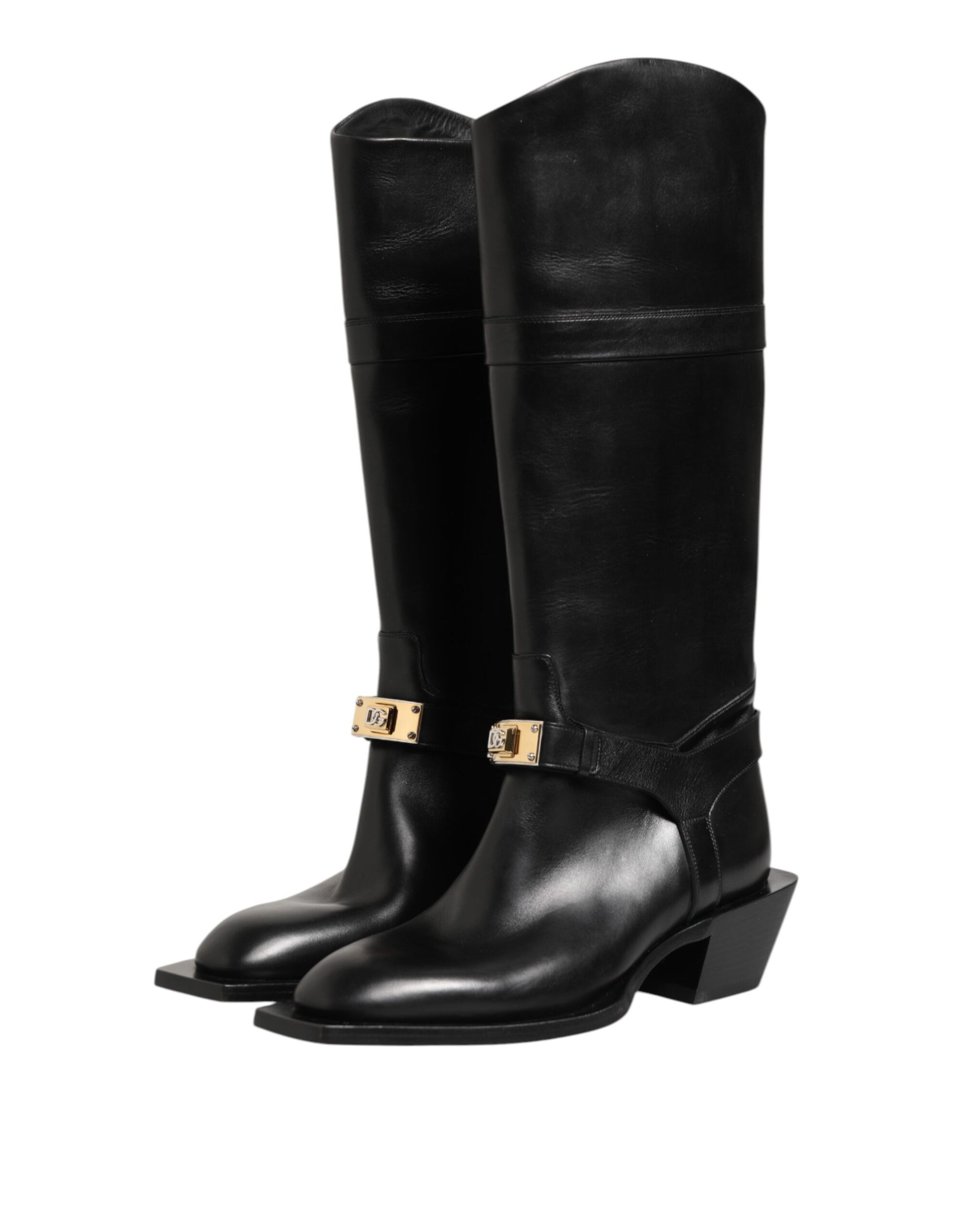 Black Logo Plaque Over The Calf Boot Shoes