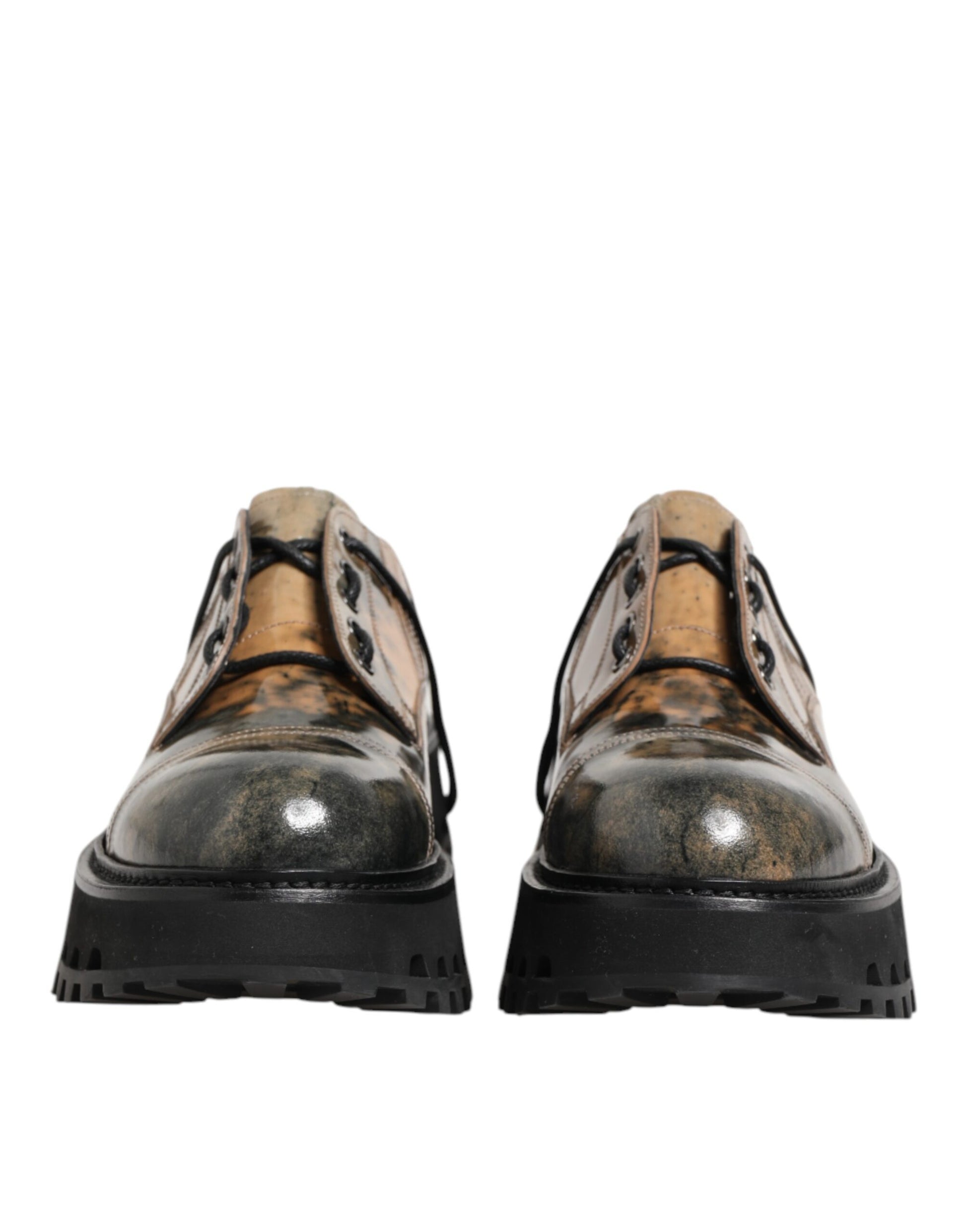 Brown Gray Lace Up Chunky Derby Men Shoes