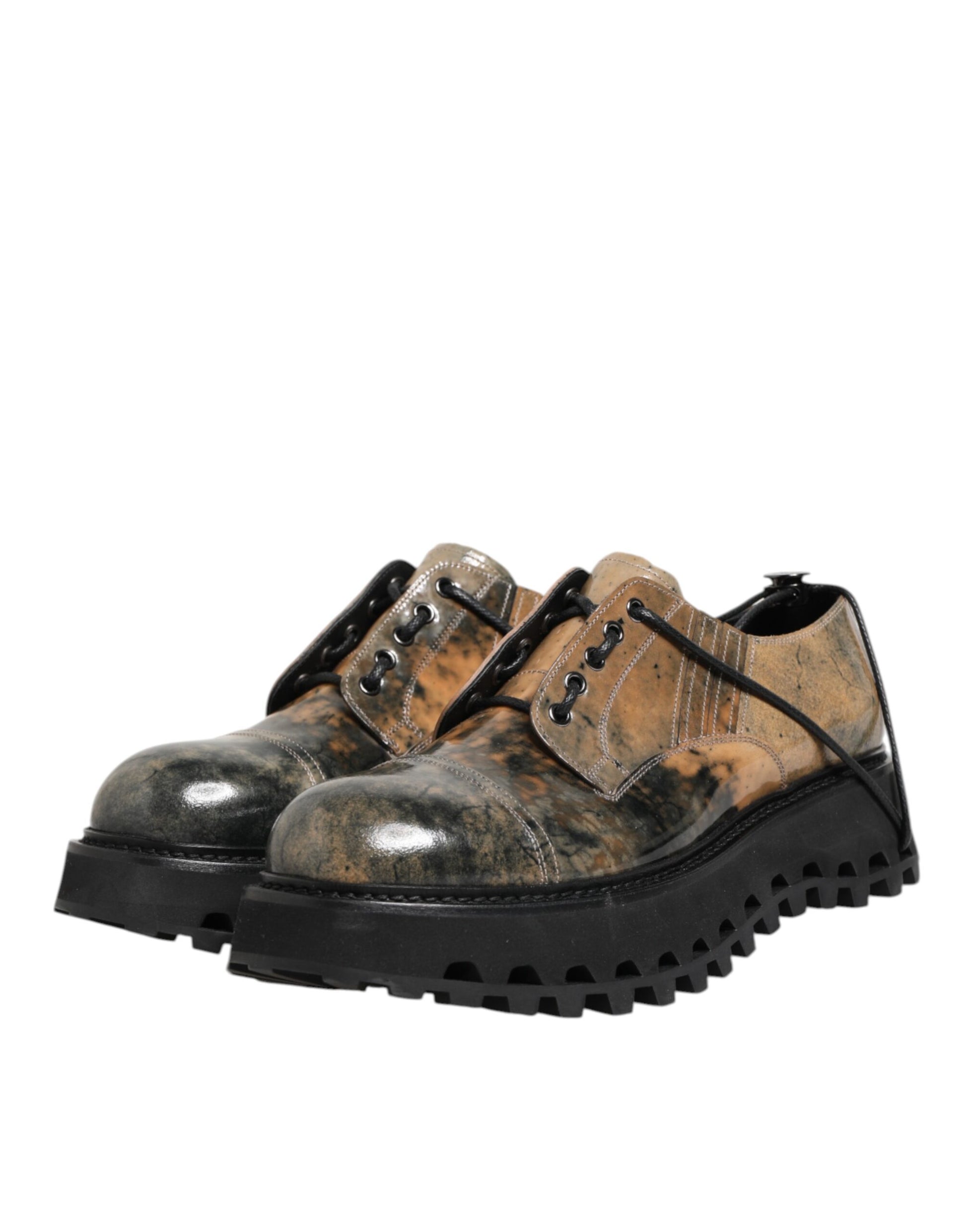 Brown Gray Lace Up Chunky Derby Men Shoes