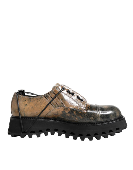 Brown Gray Lace Up Chunky Derby Men Shoes