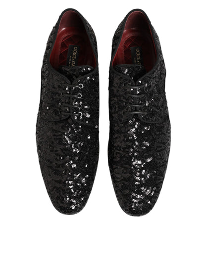 Black Sequined Lace Up Dress Men Derby Shoes