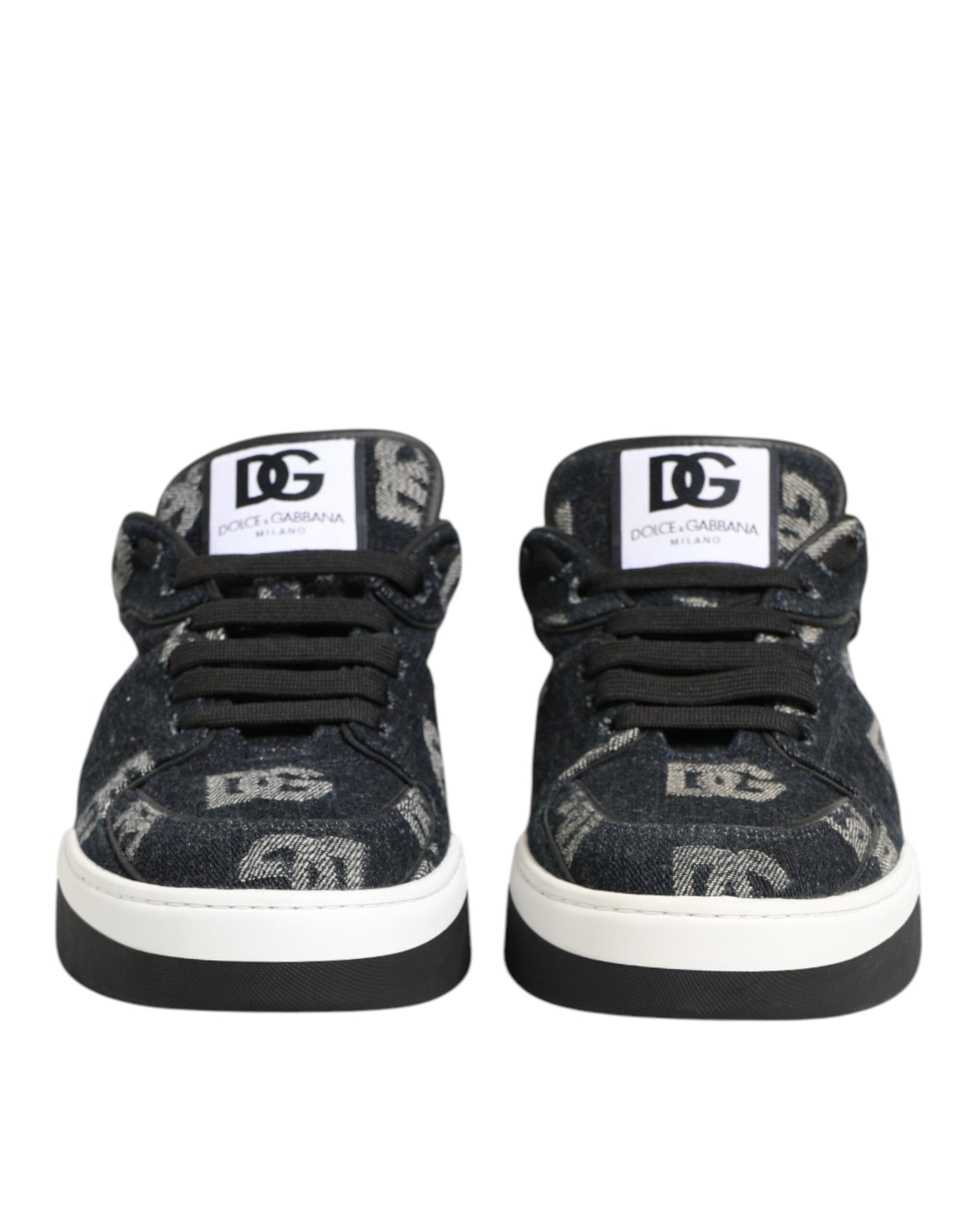Blue Cotton Denim Logo Low Top Sneakers Shoes