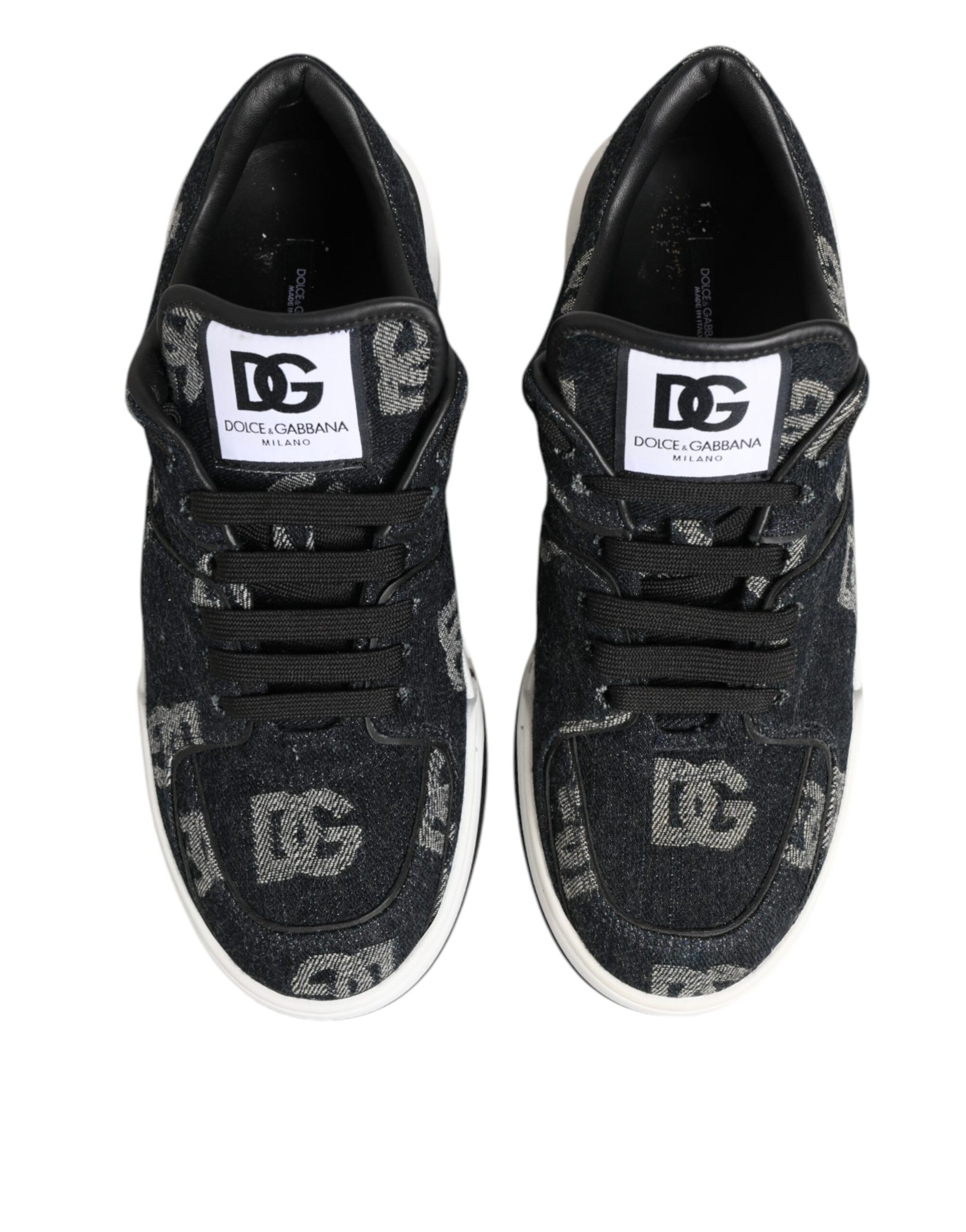 Blue Cotton Denim Logo Low Top Sneakers Shoes