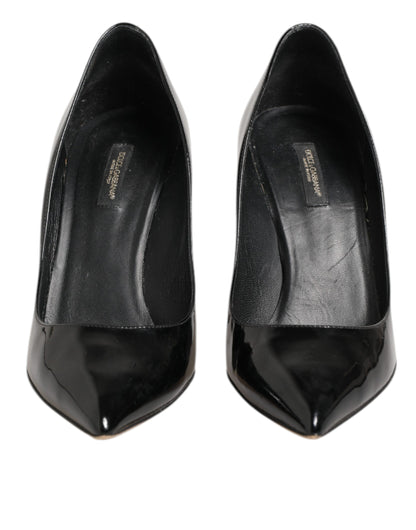 Black Leather Stiletto High Heels Pumps Shoes