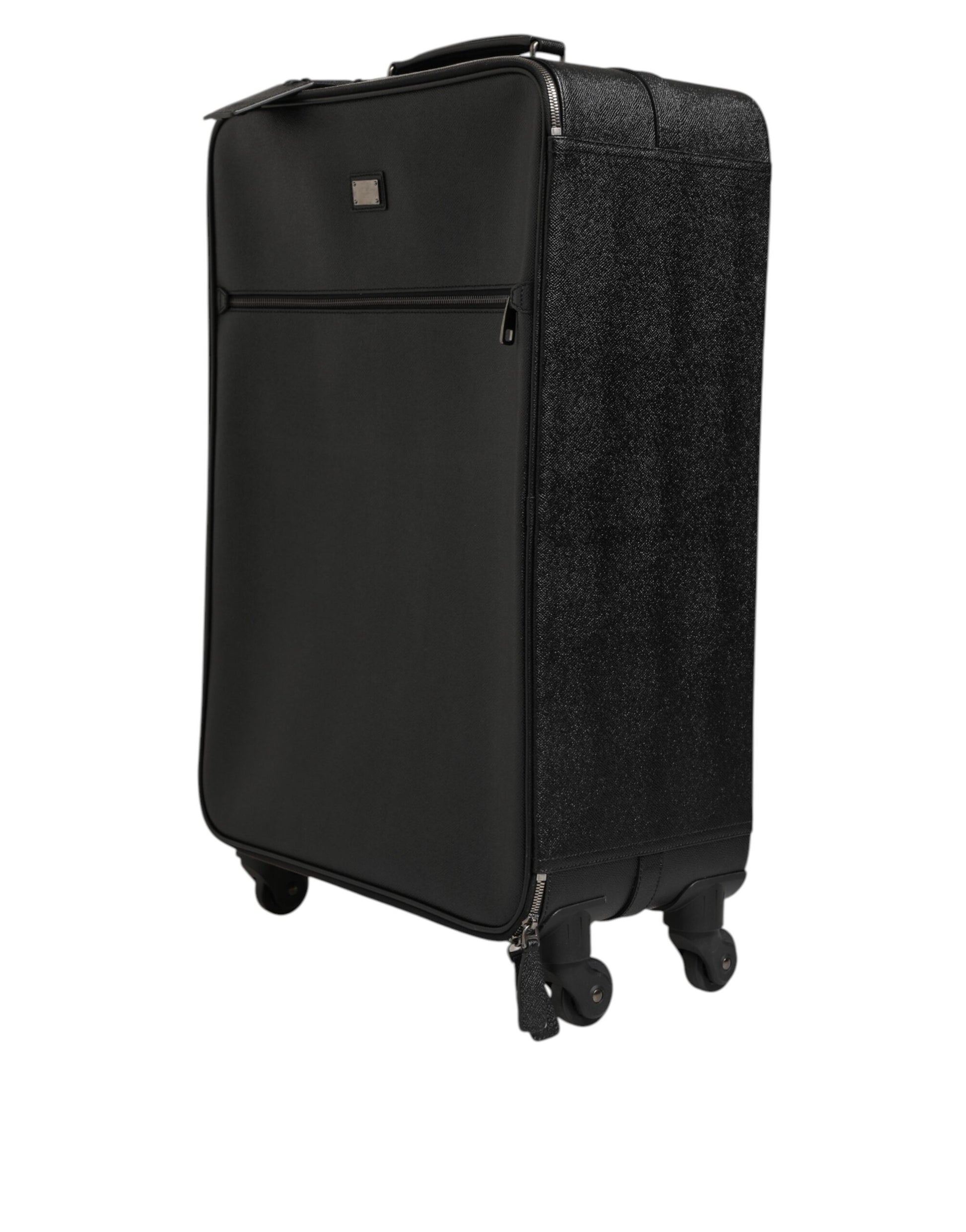 Gray Leather Logo Plaque Trolley Travel Wheel Men Suitcase Bag