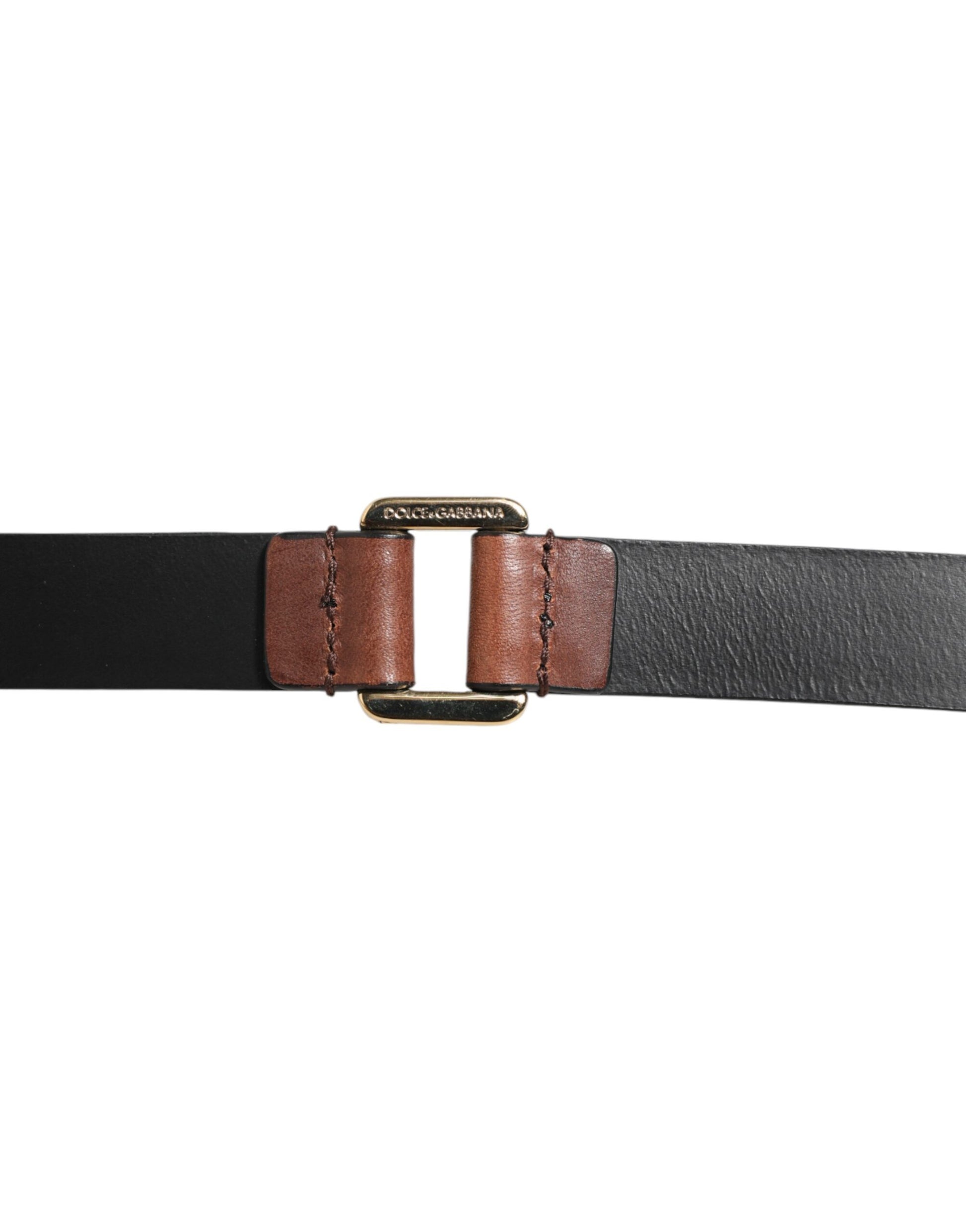 Brown Classic Gold Metal Logo Buckle Men Belt