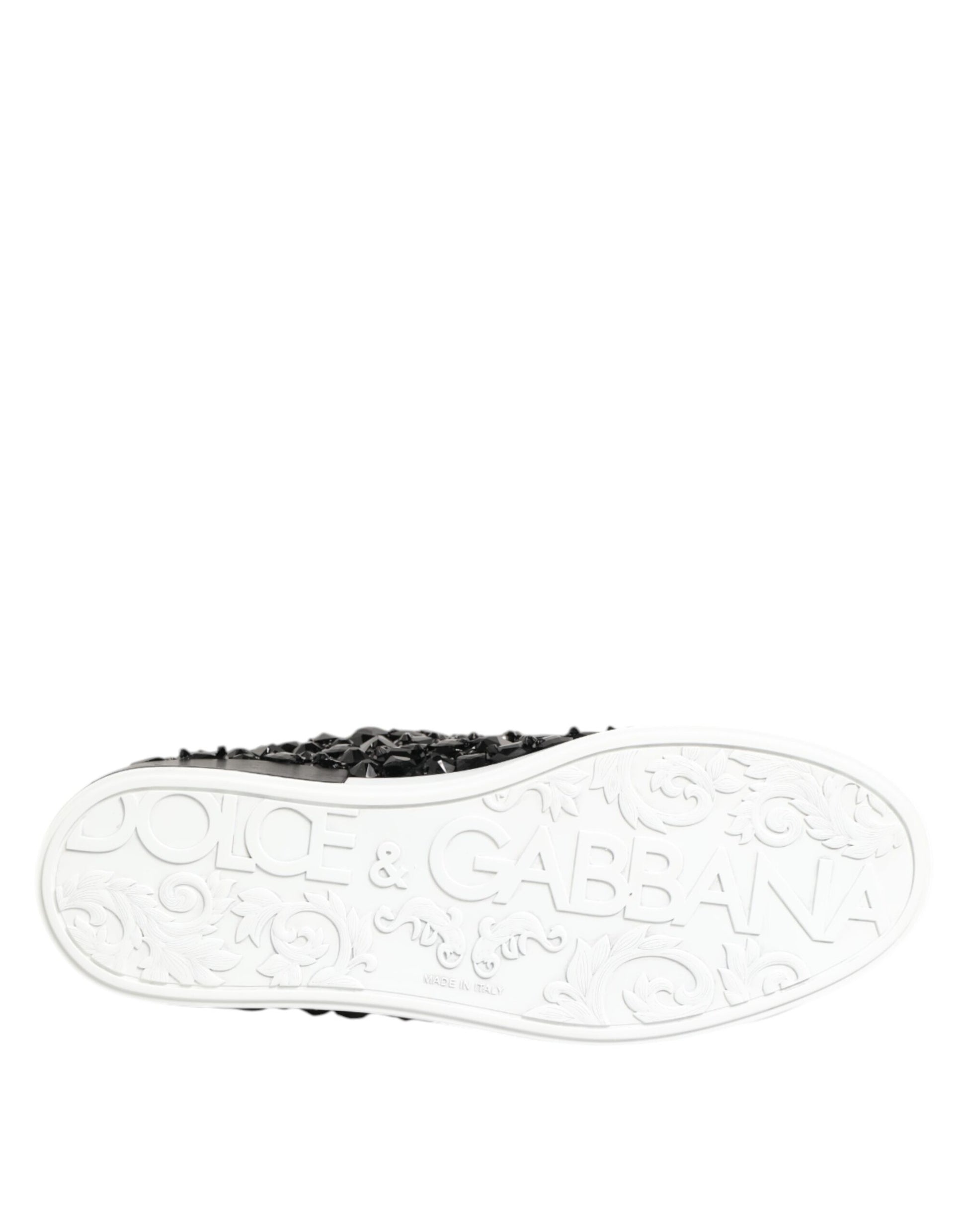 Black Leather Crystal Low Top Sneaker Shoes