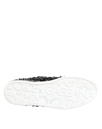 Black Leather Crystal Low Top Sneaker Shoes