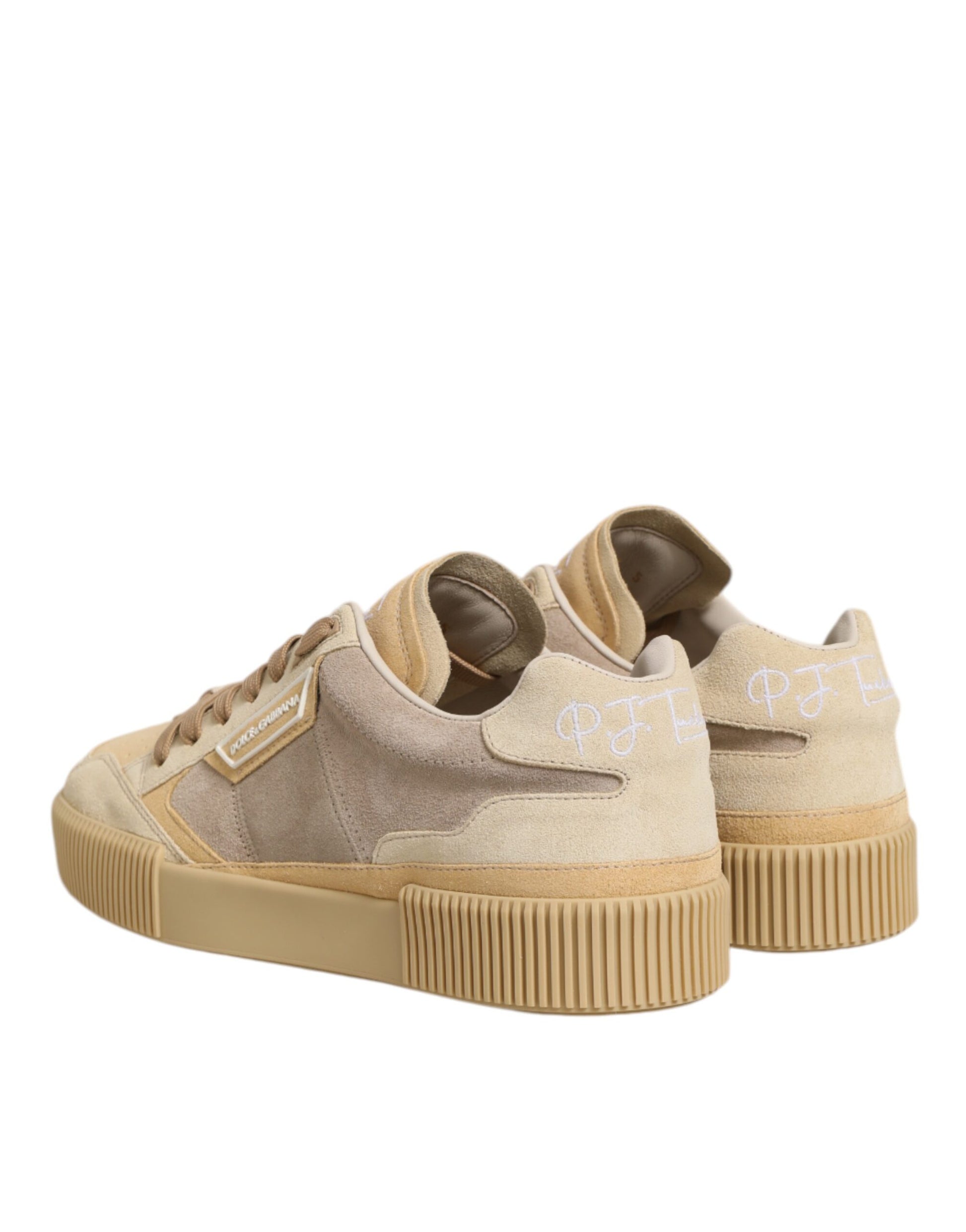 Beige Leather Miami Low Top Sneakers Men Shoes