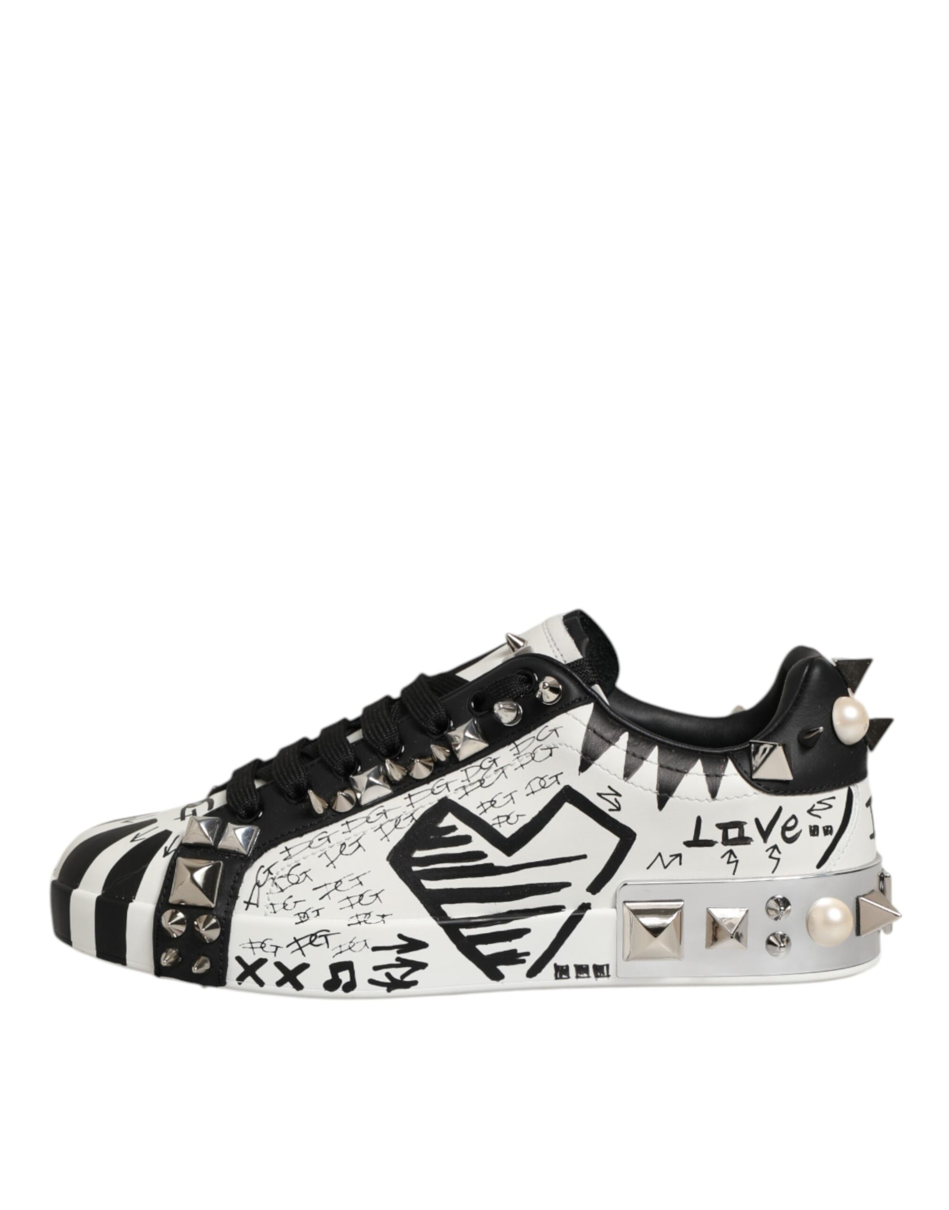 Black White Studded Low Top Sneakers Shoes