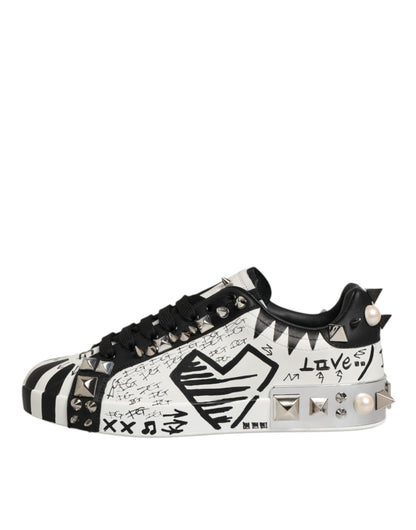 Black White Studded Low Top Sneakers Shoes