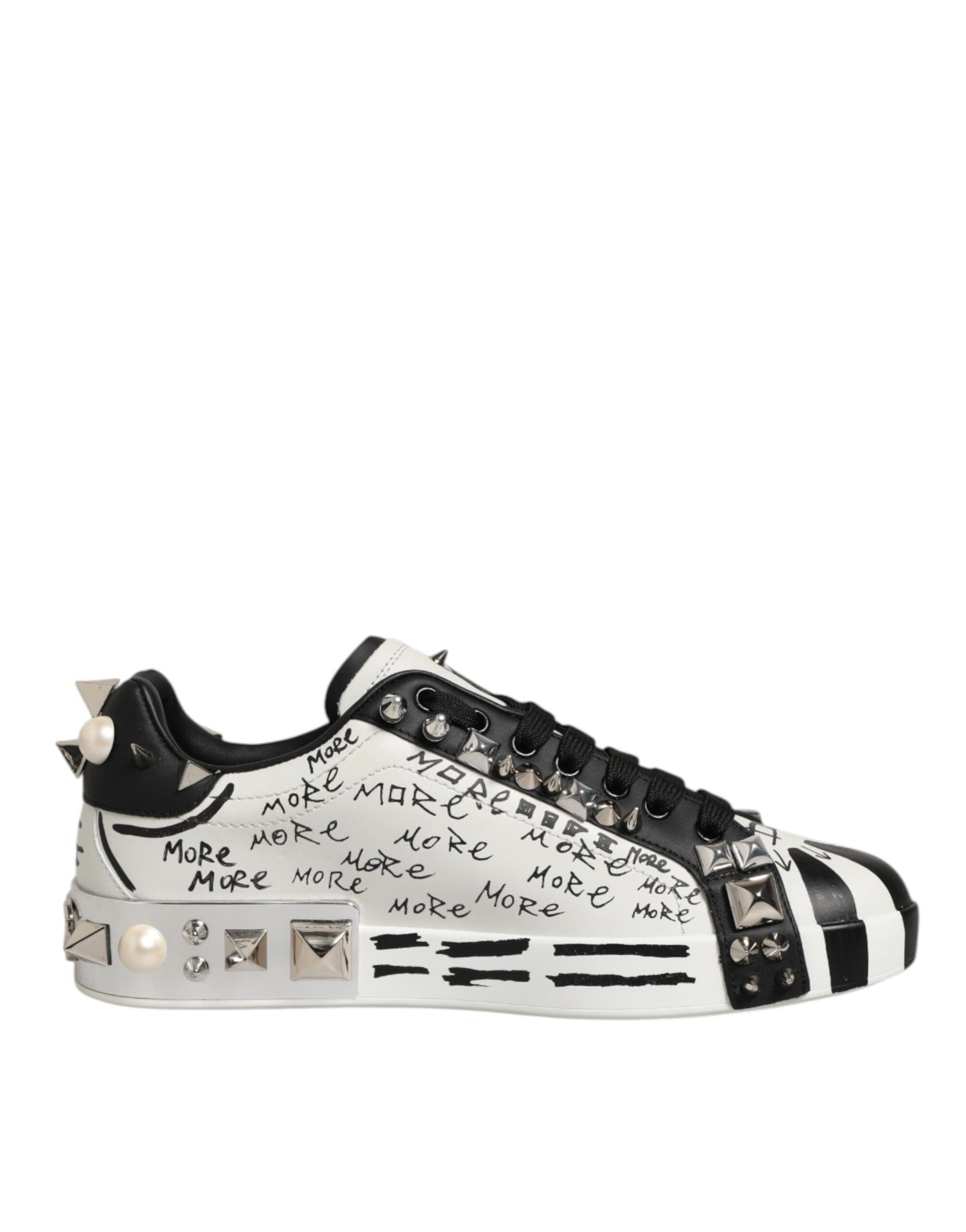 Black White Studded Low Top Sneakers Shoes