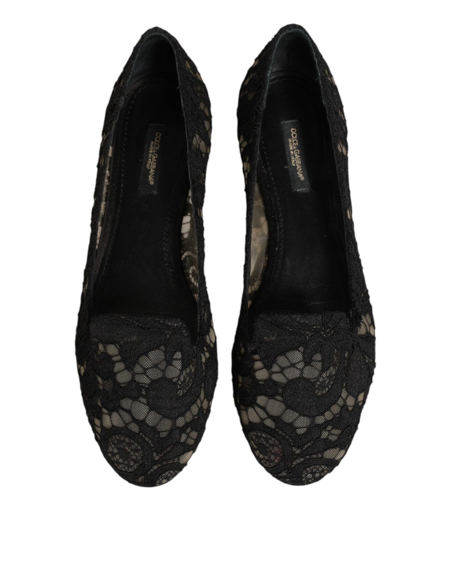 Taormina Negro Cordón Slip On Flats Zapatos
