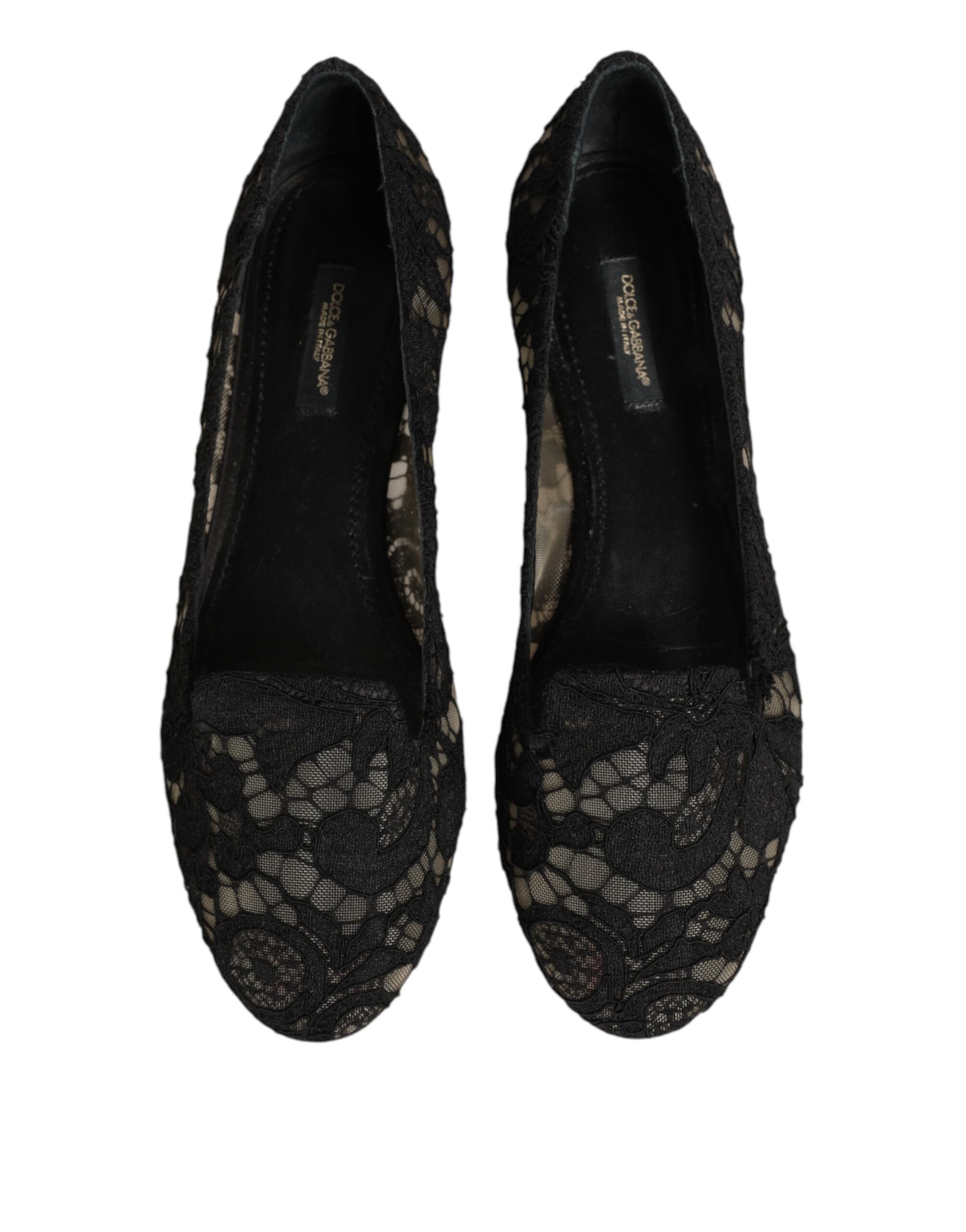 Taormina Negro Cordón Slip On Flats Zapatos