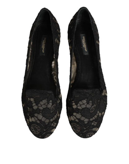 Taormina Negro Cordón Slip On Flats Zapatos