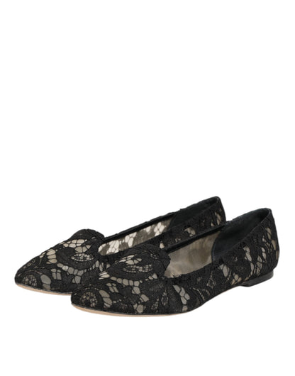 Taormina Negro Cordón Slip On Flats Zapatos
