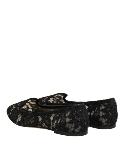 Taormina Negro Cordón Slip On Flats Zapatos
