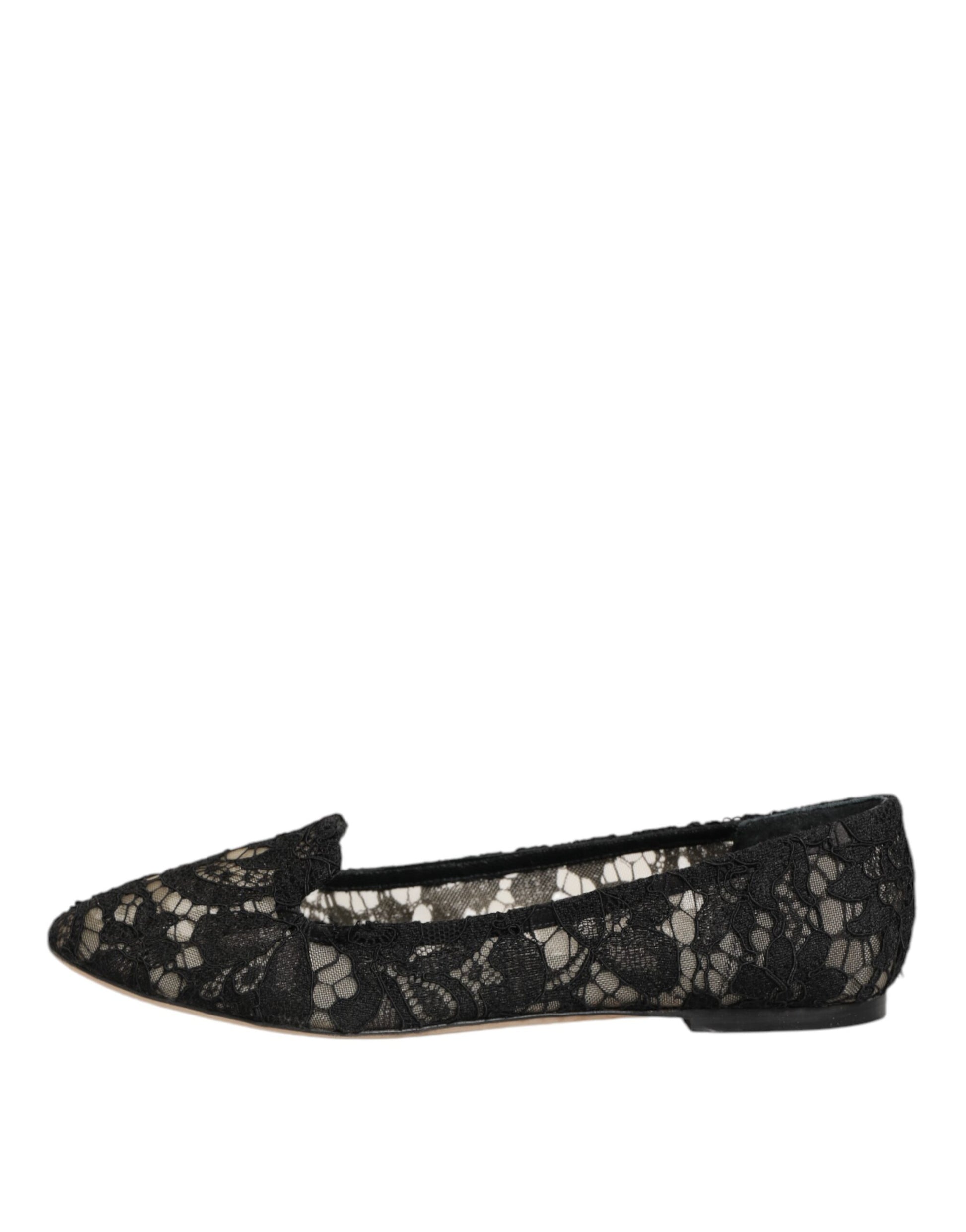 Taormina Negro Cordón Slip On Flats Zapatos