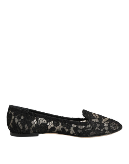 Taormina Negro Cordón Slip On Flats Zapatos