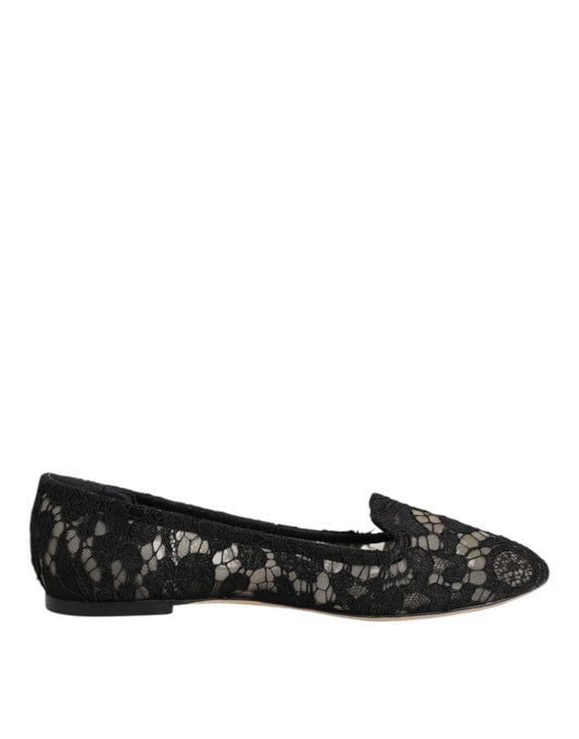 Taormina Negro Cordón Slip On Flats Zapatos