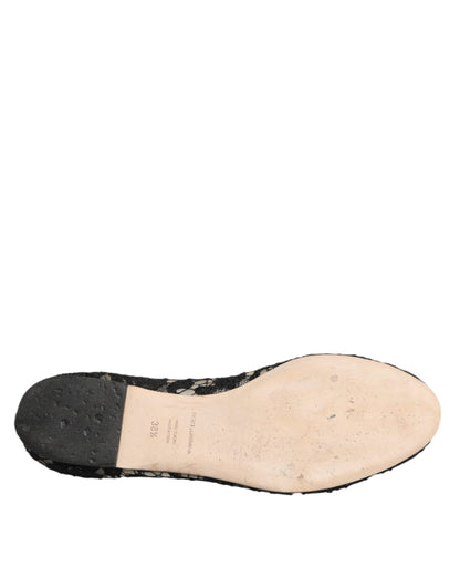 Taormina Negro Cordón Slip On Flats Zapatos