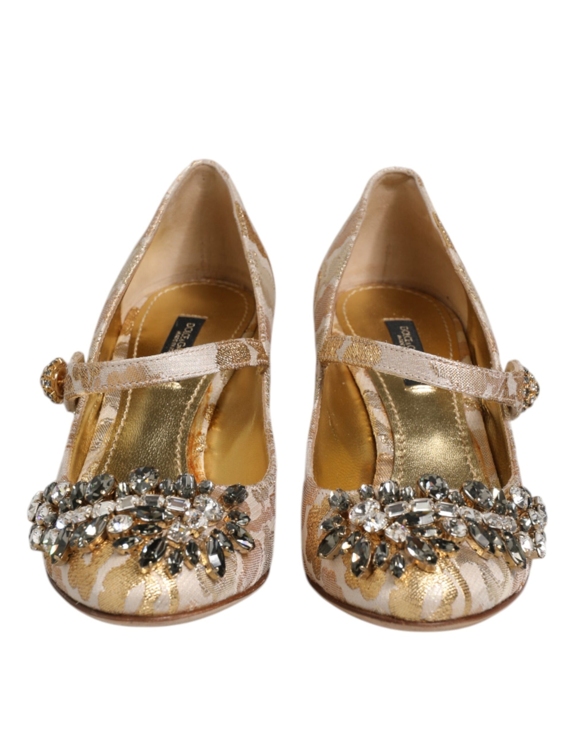 Oro Jacquard Crystal Mary Janes Zapatos Bombas