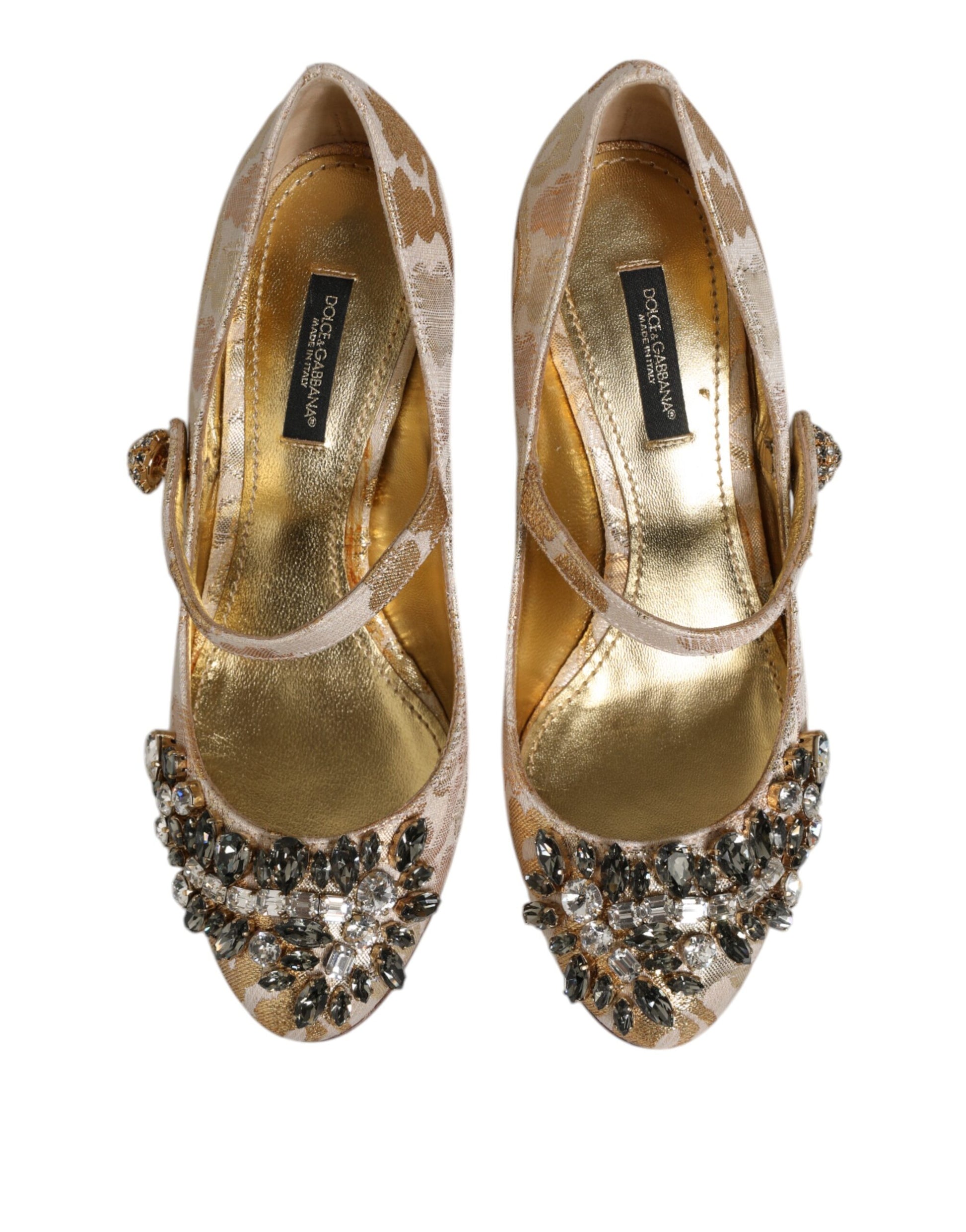 Oro Jacquard Crystal Mary Janes Zapatos Bombas