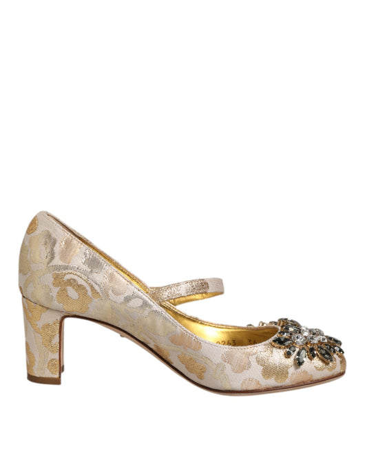 Oro Jacquard Crystal Mary Janes Zapatos Bombas