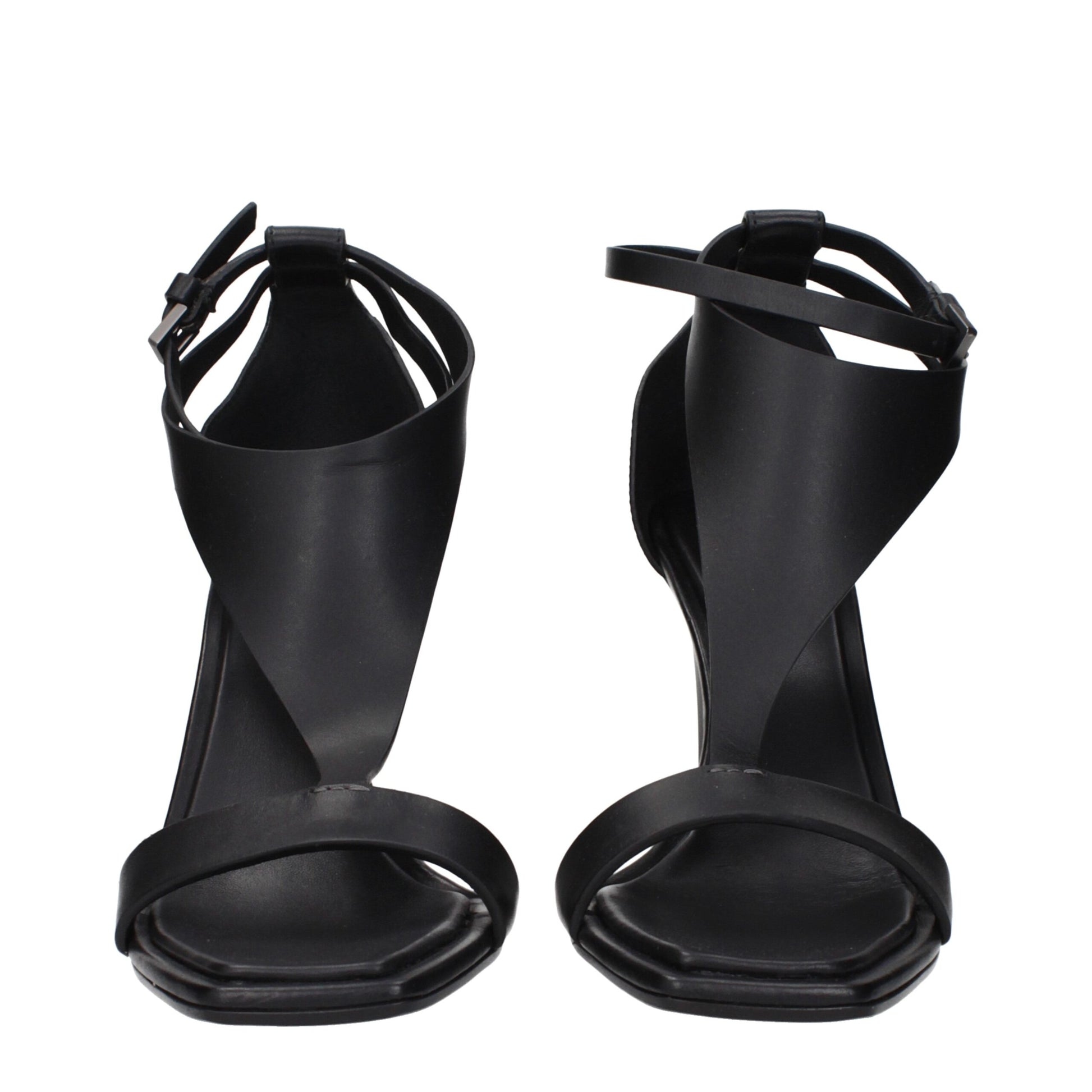 Black Leather Stiletto Heels Sandals
