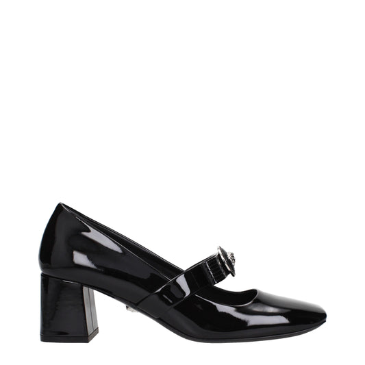 Black Leather Mid Heel Pumps