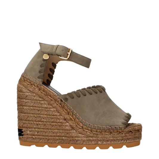 Green Leather Wedges Sandals