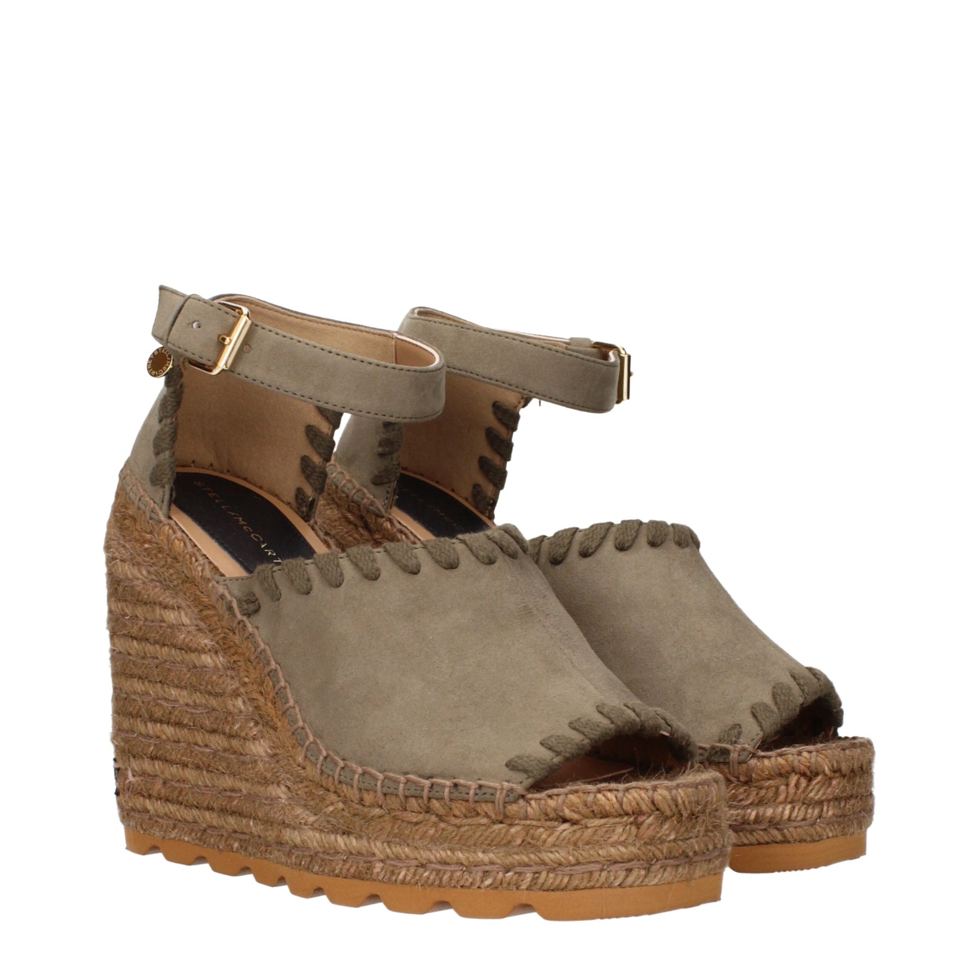 Green Leather Wedges Sandals