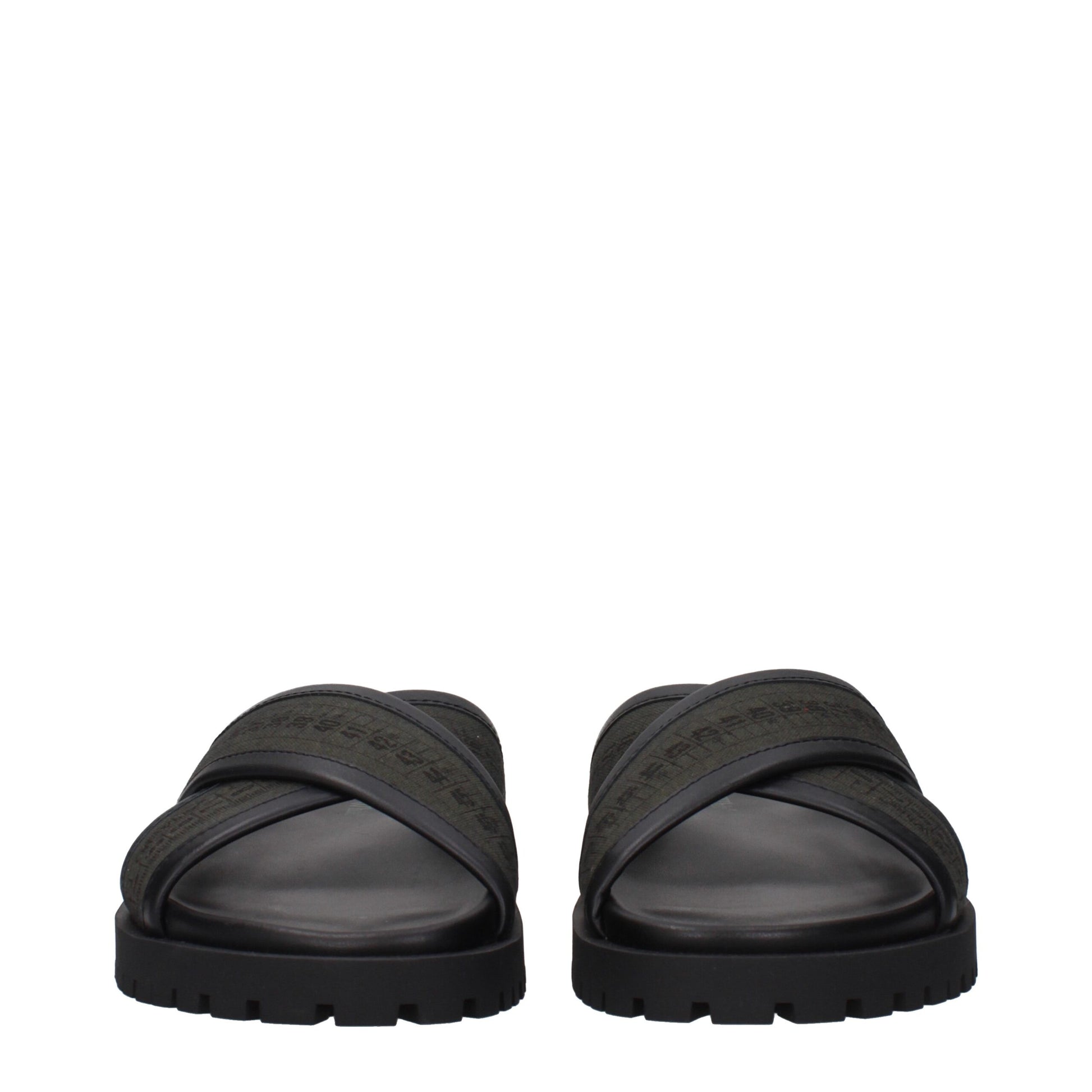 Green Fabric Flat Sandals