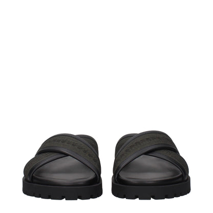 Green Fabric Flat Sandals