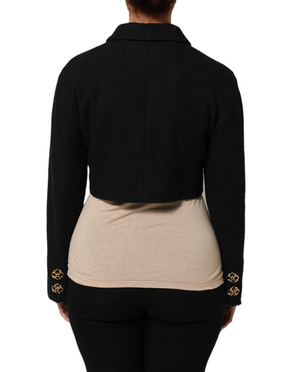 Black Cotton Full Zip Cropped Coat Jacket