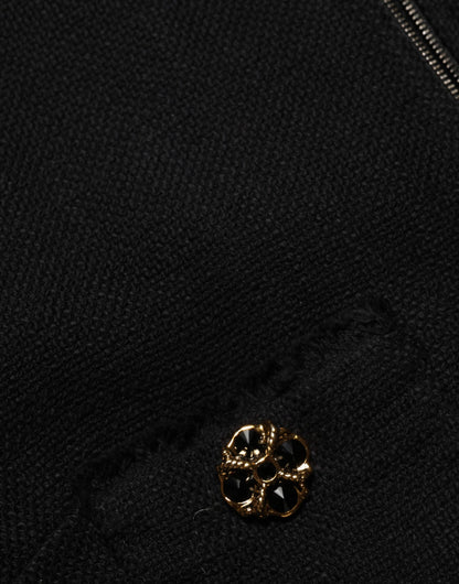 Black Cotton Full Zip Cropped Coat Jacket