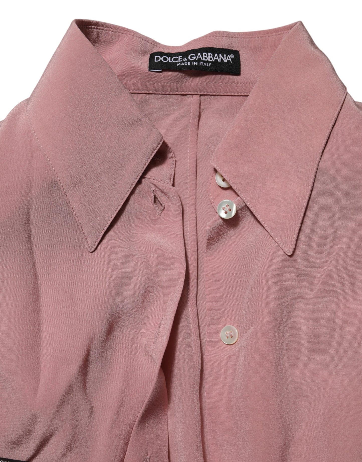 Pink Silk Collared Long Sleeves Blouse Top