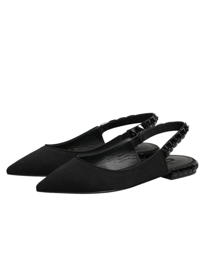 Black Crystal Charmeuse Slingback Shoes
